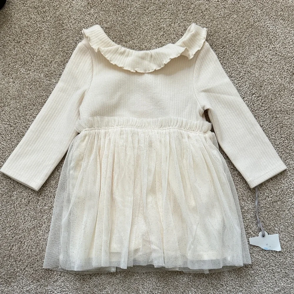 Girls Cream Ruffle Collar Tulle Dress